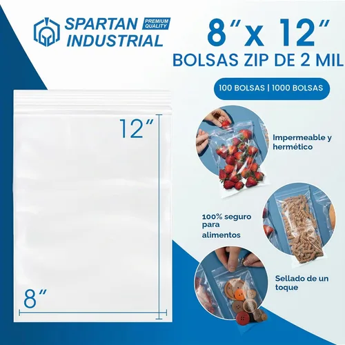Vista 2 de Bolsas de polietileno de plástico con cierre de 2 mil de 8 x 12 pulgadas