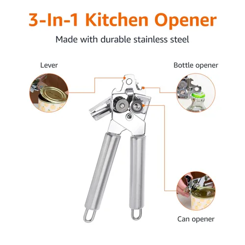 Vista 2 de Amazon Basics Abrelatas, acero inoxidable resistente