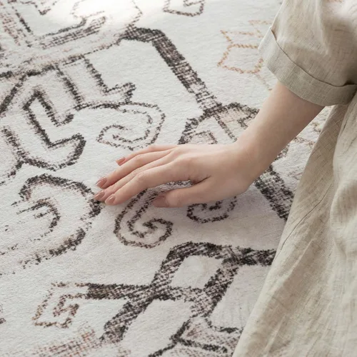 Vista 138 de jinchan Lima - Alfombra simétrica floral geométrica lavable, alfombra de entrada de medio círculo de 2 x 3, alfombra de media luna, suave y Azul