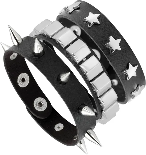 Vista 6 de Eigso - Pulseras punk, de piel sintética, para hombres y mujeres, estilo retro, vintage, clásicas, con tachuelas, para hombre y mujer