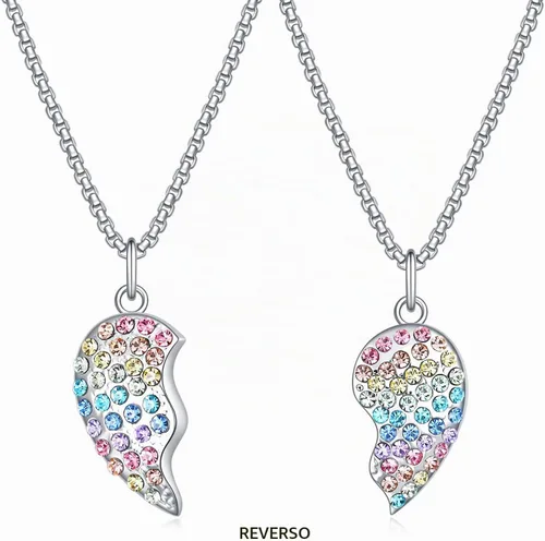 Vista 6 de Collar de mejores amigas para 2, regalos de amistad para 2, arco iris con corazón roto de dos caras para mujer Regalos de BFF para 2