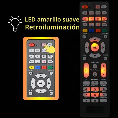 Vista 2 de Control remoto universal de TV con botón de iluminación compatible con LG, Samsung, Philips, Panasonic, Sharp TCL, Vizio, Sony, Sanyo, Toshiba