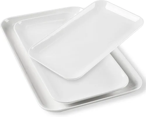 Vista 7 de DELLING Juego de 3 platos grandes de porcelana de 16/14/12 pulgadas para fiesta, platos rectangulares de cerámica negra para entretenimiento, plato