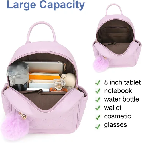 Vista 19 de Mini mochila de moda para niñas, bolso pequeño lindo de cuero a cuadros para mujer, mochilas pequeñas, Negro -, Mini mochila de moda para niñas