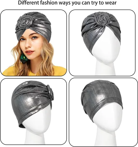 Vista 3 de Artilady - Gorras turbante elásticas para mujeres - Pañuelos africanos de nudo suaves, gorro preatado, envoltura de cabello preatada para mujeres