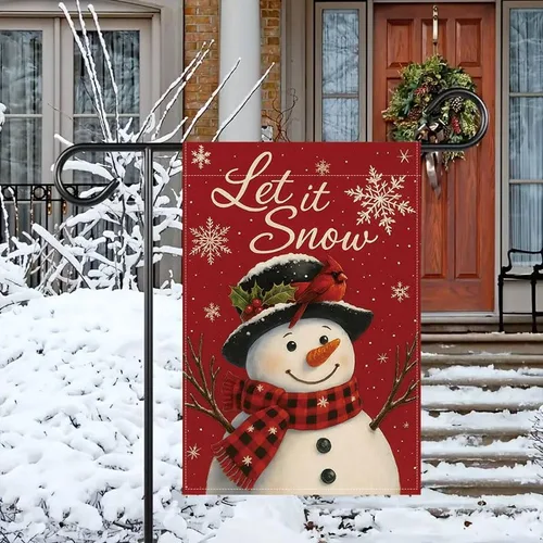 Vista 9 de Bandera de jardín de Navidad ActFirst de 12 x 18 pulgadas, bandera de muñeco de nieve de familia de Navidad Feliz con árbol, pequeña decoración