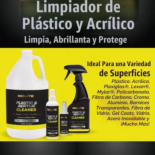 Vista 2 de Rolite Limpiador de plástico y acrílico, 4 fl. oz., protector de alto brillo y pulido para superficies no porosas, fórmula sin rayas