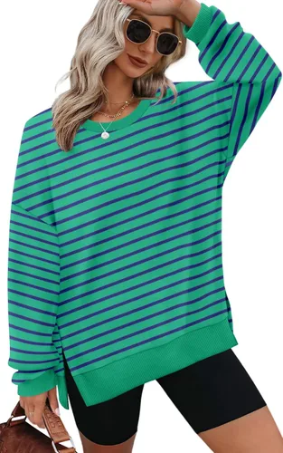 Vista 10 de XIEERDUO Sudaderas de gran tamaño para mujer, estilo casual, cuello redondo, manga larga, cómodas 01-Negro