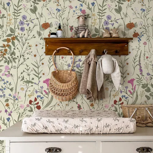 Vista 4 de JiffDiff Papel tapiz floral para despegar y pegar, papel de pared floral de granja, papel de contacto autoadhesivo de madera silvestre