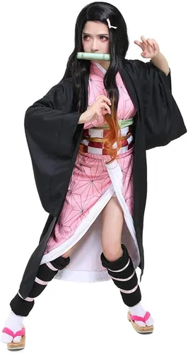 Vista 2 de miccostumes Kimono de frijoles rojos de anime para mujer, disfraz de cosplay con decoración de bambú