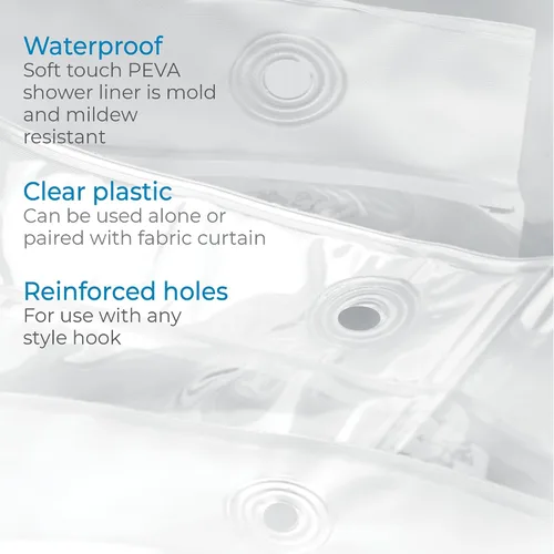 Vista 3 de InterDesign PEVA calibre 3 forro de cortina de ducha – resistente al moho, última intervensión de PVC, 100% poliéster, Transparente, Estándar