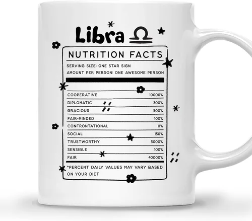 Vista 9 de Gossby Aquarius Nutrition Fact Taza de café – Regalo del signo del zodiaco para mujeres, cumpleaños, regalo de astrología de Navidad para mujeres