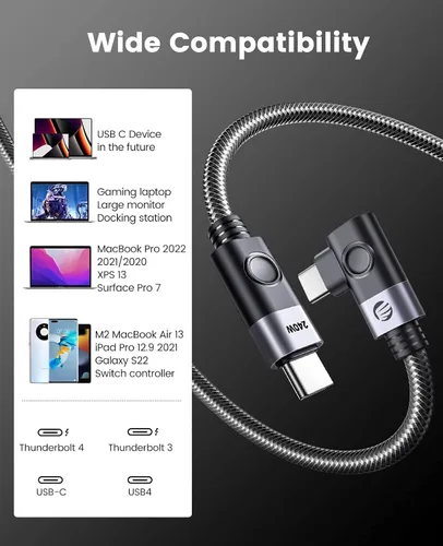 Vista 7 de ORICO Cable USB C a USB C de 240 W, ángel derecho de 1.5 M, cable USB C de transferencia de datos de 40 Gbps, cable tipo C compatible con Dell, iPad