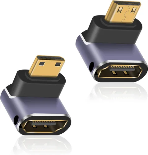 Vista 9 de Poyiccot Adaptador Mini HDMI a HDMI 8K, 90 grados de ángulo izquierdo y recto Mini-HDMI 2.1 convertidor con 48Gbps y 8K @60hz compatible con cámara