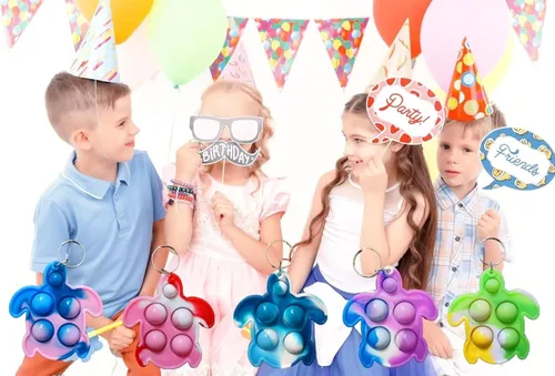 Vista 5 de 20 piezas de mini tortuga arcoíris Pop Fidget llavero juguete, regalos de fiesta, juguetes de burbujas para aliviar la ansiedad y el estrés, regalo