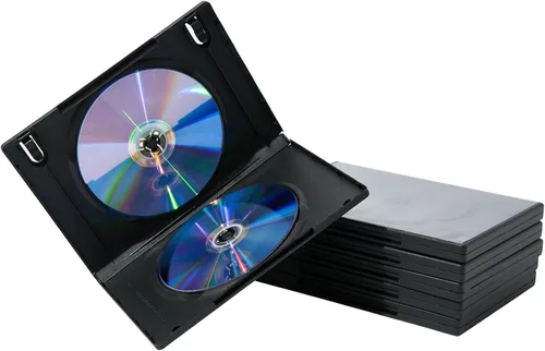 Vista 6 de Paquete de 10 fundas Maxtek de 0.551 in, color negro, estándar de doble capacidad para DVD y funda exterior transparente