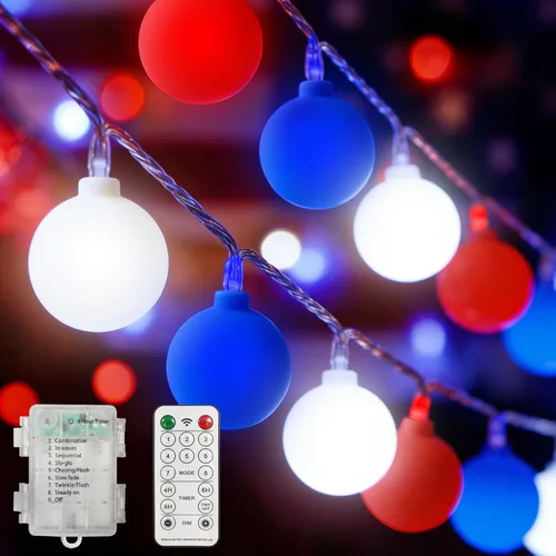 Vista 13 de Tira de luces LED ST38 de 26 pies (25.9 ft) con cable blanco, luces colgantes conectables y regulables para el día de la nación