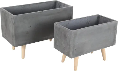 Vista 22 de CosmoLiving by Cosmopolitan - Maceta geométrica de óxido de magnesio para interiores y exteriores, maceta hexagonal grande con patas de madera
