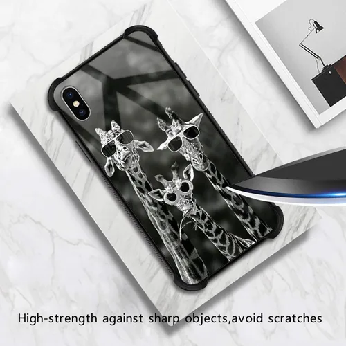 Vista 2 de CARLOCA Funda compatible con iPhone Xs, diseño gráfico a prueba de golpes, antiarañazos, protección contra caídas para iPhone X/XS Familia de jirafa