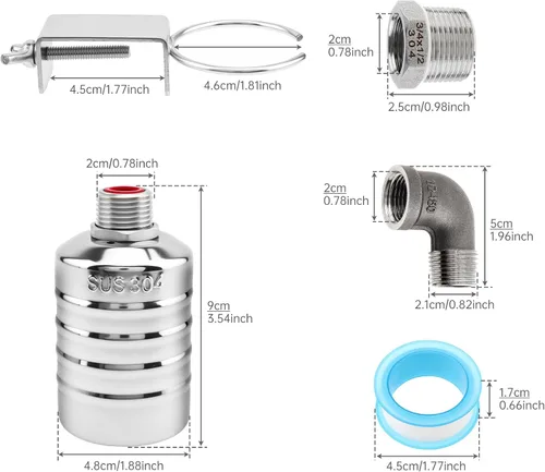 Vista 2 de Paquete de 2 válvulas de flotador, válvula automática de control de nivel de agua con adaptador de 1/2 pulgada a 3/4 pulgadas 1 pulgada para tanque