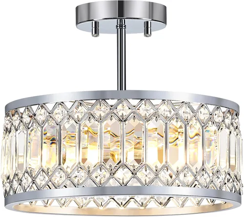 Vista 16 de YURNYQ - Lámpara de techo de cristal cromado, 1 luz, 9.05 pulgadas Modern Semi Flush Mount Ceiling Light, Hallway Lighting Fixtures Ceiling Lamp