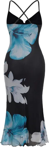 Vista 3 de SOLY HUX Vestido de malla floral para mujer, vestido largo para cóctel Floral azul