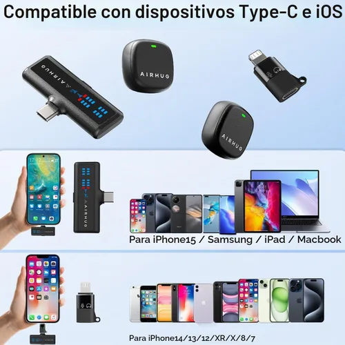 Vista 9 de AIRHUG Micrófono Lavalier inalámbrico para iPhone/Android/PC