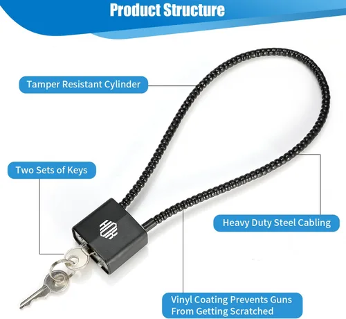 Vista 3 de HOX Cerraduras para pistola de cable con llaves, cerradura de seguridad con llave igual, para bloqueo de armas de fuego y seguridad