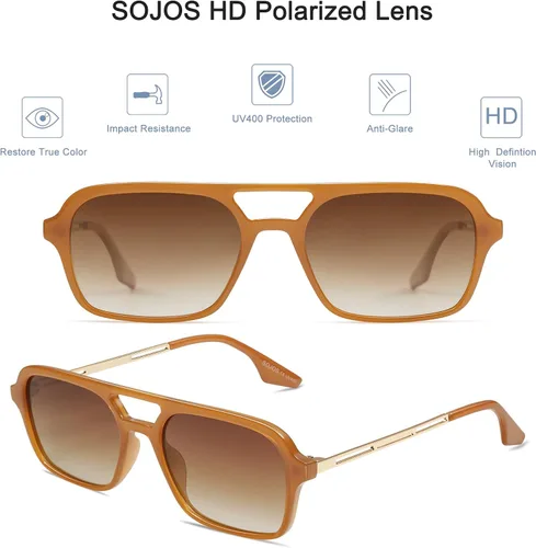 Vista 2 de SOJOS Gafas de sol de aviador polarizadas vintage para mujeres y hombres, retro planos de los años 70 Narraw rectangulares para mujer SJ2186