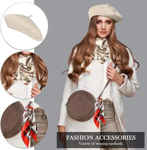 Vista 3 de Boina para mujer, boina de lana de invierno, gorro de artista francés con bufanda Skily