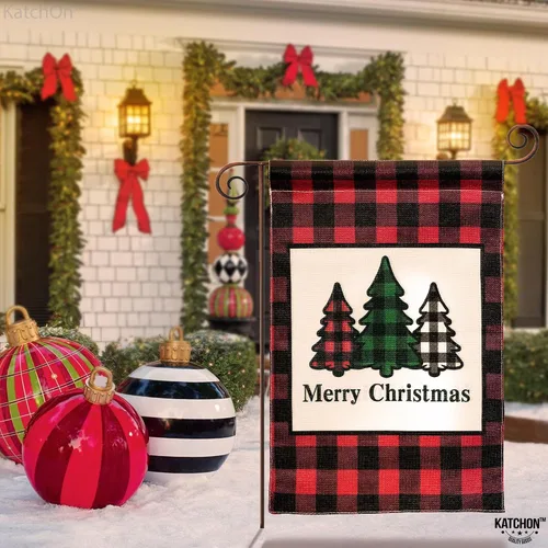 Vista 5 de KatchOn Merry Christmas Garden Flag - 12x18 Inch, Double Sided Yard Decorations for Outside House Banner
