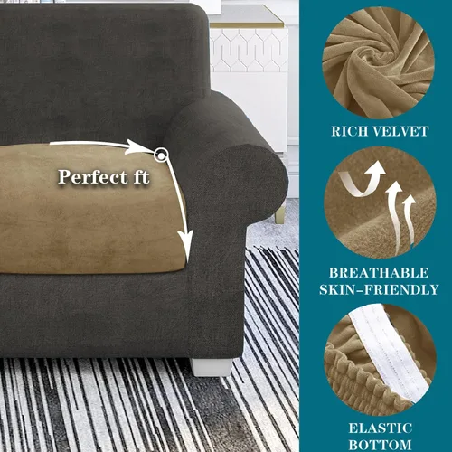 Vista 2 de Fundas de cojín de terciopelo para asiento de sofá, fundas elásticas para cojines de sofá, antideslizantes, protectores de muebles, fundas de cojín