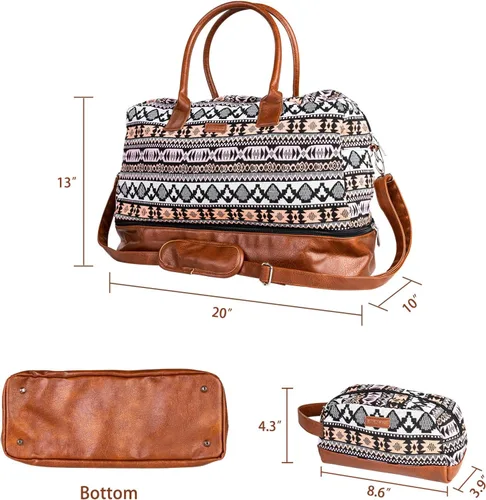 Vista 2 de MyMealivos Bolsa de lona para el fin de semana o viaje durante la noche, bolsa de tela de lana gruesa con bolsa para zapatos