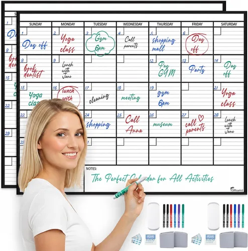 Vista 13 de (2 PK) Pequeño Calendario de Borrado en Seco para Pared, 17x26 Pulgadas, Pequeño Calendario de Pared Borrable, Pizarra Blanca para Oficina, Hogar