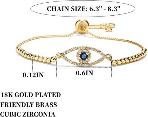 Vista 17 de Evil Eye Bracelets Hamsa Bracelet - 18K Gold Plated Adjustable Eye of Protection Bracelet Silver Evil Eye Amulet ojo Bracelet Gold Evil Eye Jewelry