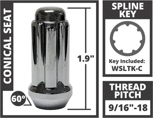 Vista 2 de 9/16" Bulge Bellota Tuercas Spline 1.9" 8 Lug Install Kit Chrome