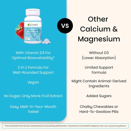 Vista 5 de EZ Melts Calcio y Magnesio - Suplemento diario para la salud del corazón, huesos, sistema inmunológico y cerebro - con vitamina D3 - Sin GMO