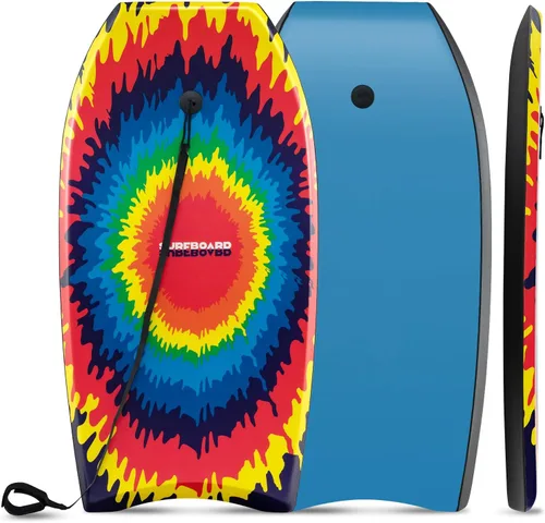 Vista 8 de GYMAX Tablas de Bodyboard para Playa, Tabla de Bodyboard de 33"/37"/41" con Núcleo de Espuma EPS, Cola en Media Luna, Doble Canal y Correa