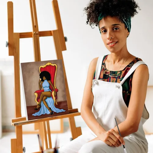 Vista 5 de Nuberlic Paquete de 4 pinturas elegantes de 8 x 10 pulgadas, lienzo predibujado para pintar para adultos Afro Queen sorbo y pintura, recuerdo