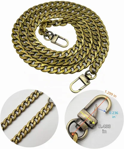 Vista 3 de Correa de cadena cruzada de bronce de 47 pulgadas para bolso, bolso