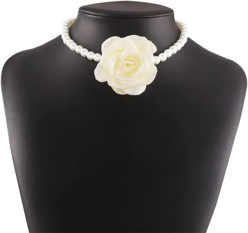 Vista 6 de Bethynas Gargantilla de perlas barrocas con flores hechas a mano, collar de rosa floral vintage, collar de perlas para novia, collar de perlas