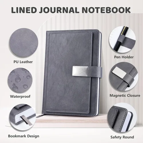 Vista 5 de Cuaderno Ejecutivo con Líneas, 256 Páginas, Rayado Universitario, Tapa Dura de Cuero A5, Bolígrafo Incluido, con Bolsillo para Notas; Cuadernos