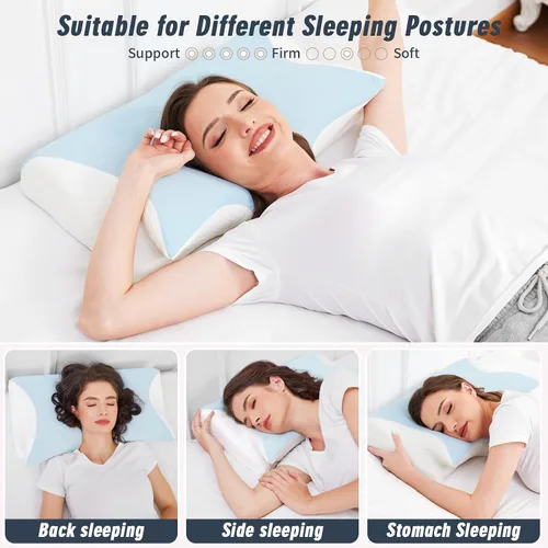Vista 4 de Almohadas de cuello de espuma viscoelástica para aliviar el dolor, durmientes en cama, estómago, mejor hombro ortopédico cervical ergonómico