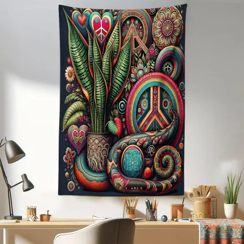 Vista 143 de Ambesonne Tapiz de hongos, atmósfera psicodélica, escena astral estrellada con motivos orientales trippy, decoración de tela para colgar en la pared
