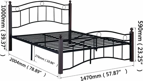 Vista 3 de Base de cama moderna con cabecero y estribo, plataforma resistente con almacenamiento debajo de la cama, base de colchón, sin ruido, soporte