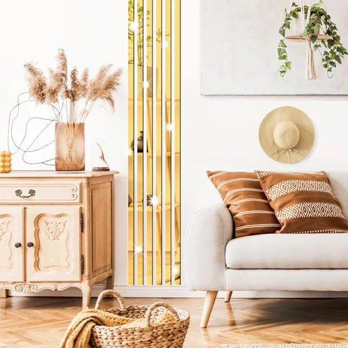 Vista 4 de Pegatinas de Pared de Espejo de Rayas Pegatinas de Espejo Acrílico Doradas Decoración de Pared Tira de Espejo Larga Pelar y Pegar Calcomanías