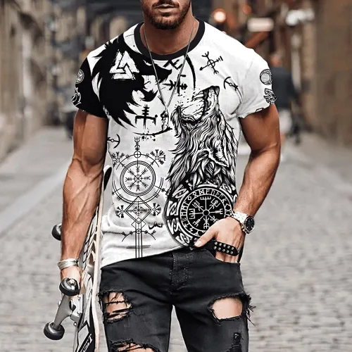 Vista 2 de Viking Odin Fashion - Camiseta de manga corta para hombre Camiseta de manga corta Fenrir Wolf 3D para hombre