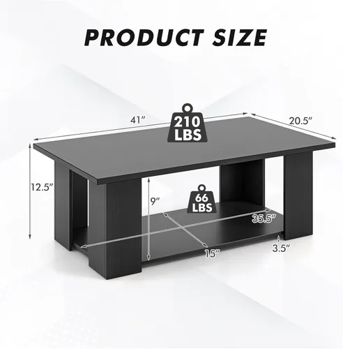 Vista 3 de Tangkula Mesa auxiliar de 2 niveles, moderna mesa de cóctel rectangular con 5 patas de soporte, muebles de sala de estar con acento de madera, mesa
