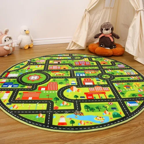 Vista 3 de NANAN Alfombra de juego para niños de 4 x 4 pulgadas, alfombra de coche, alfombra de juegos para niños pequeños, alfombra circular para niños, sala