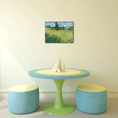 Vista 7 de Wieco Art Green Field 1889 - Lienzo decorativo clásico de Van Gogh, arte de pared estirado listo para colgar para decoración de oficina en casa